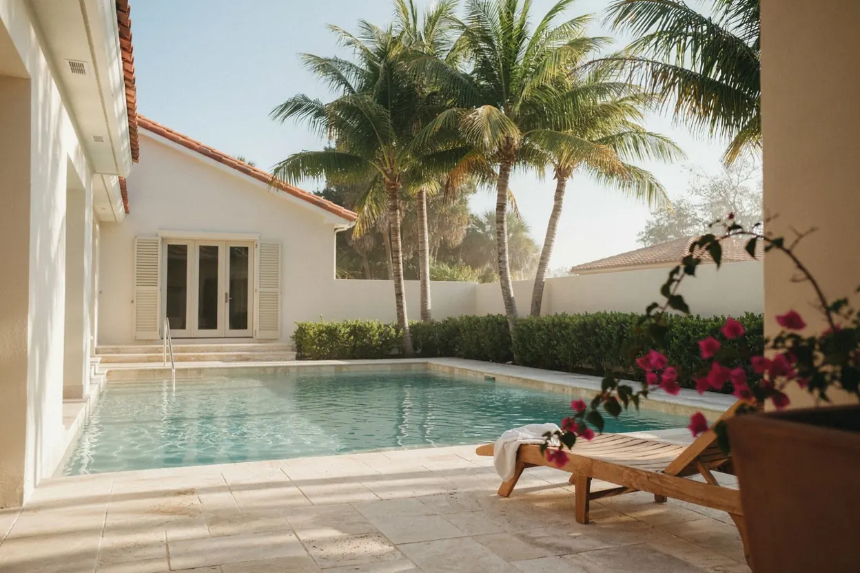 Coastal Bend backyard pool with palm trees